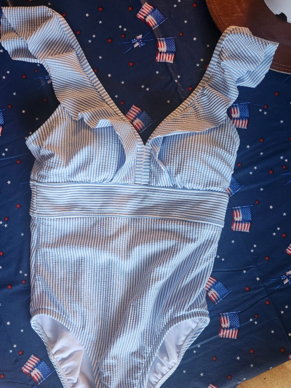 Time and Tru One Piece Seersucker Bathing Suit